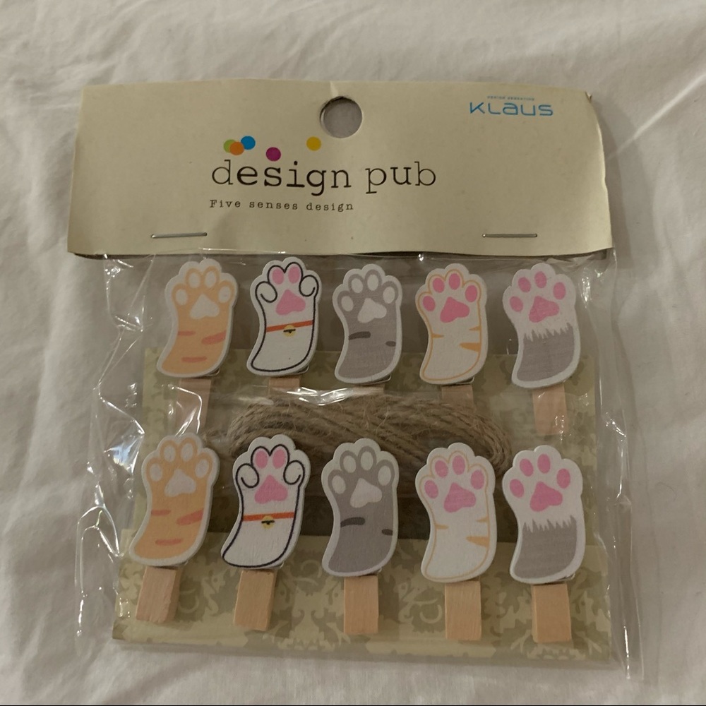 Cat Paw Themed Wooden Clips set of 10